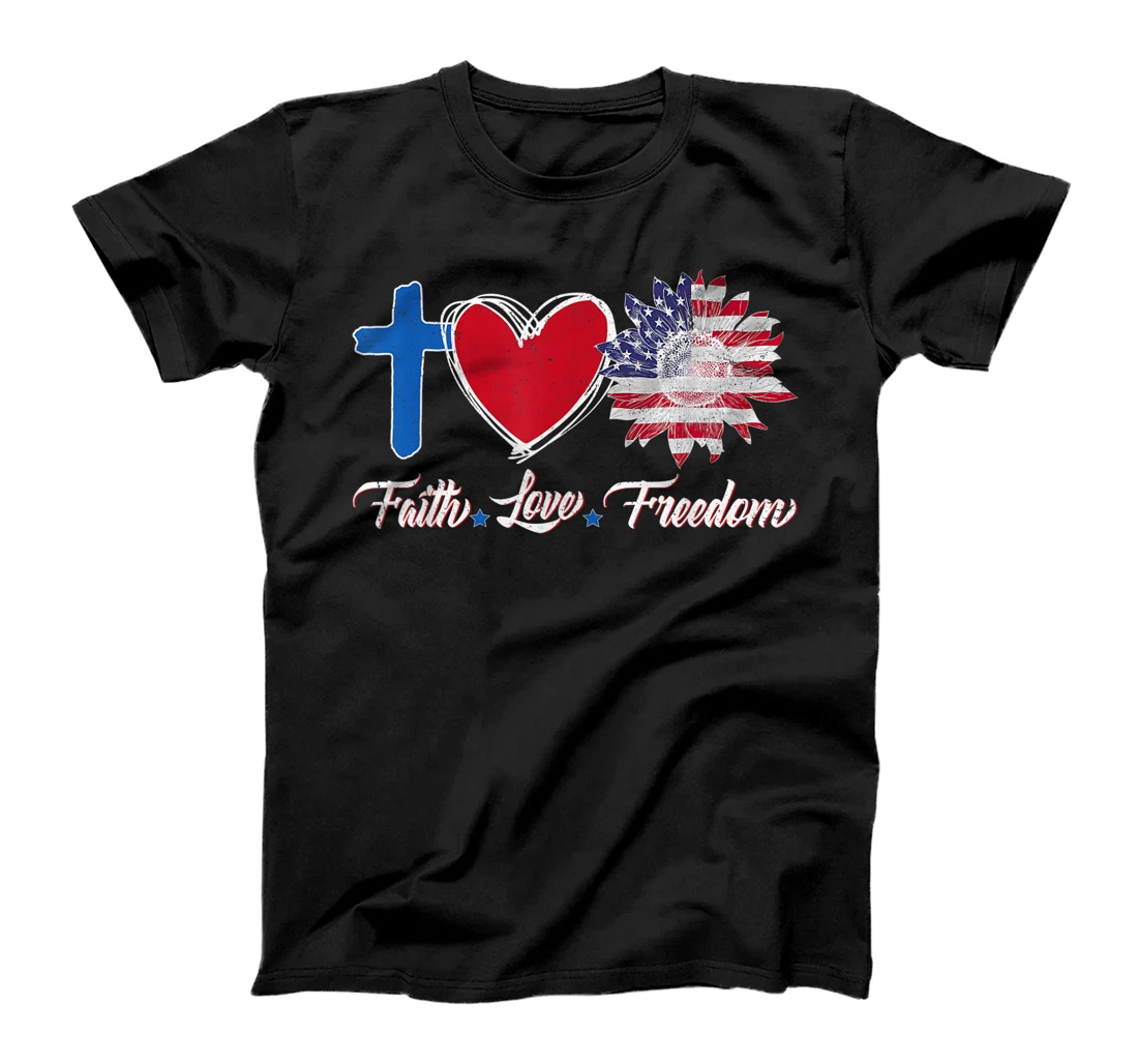 Personalized Faith Love Freedom T-Shirt, Kid T-Shirt and Women T-Shirt American Flag Flower Christian T-Shirt, Kid T-Shirt and Women T-Shirt