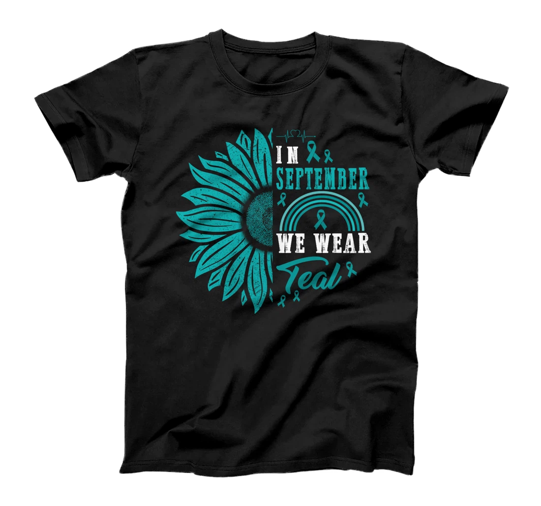 Personalized In September We Wear Teal Cervical Ovarian Cancer Awareness T-Shirt