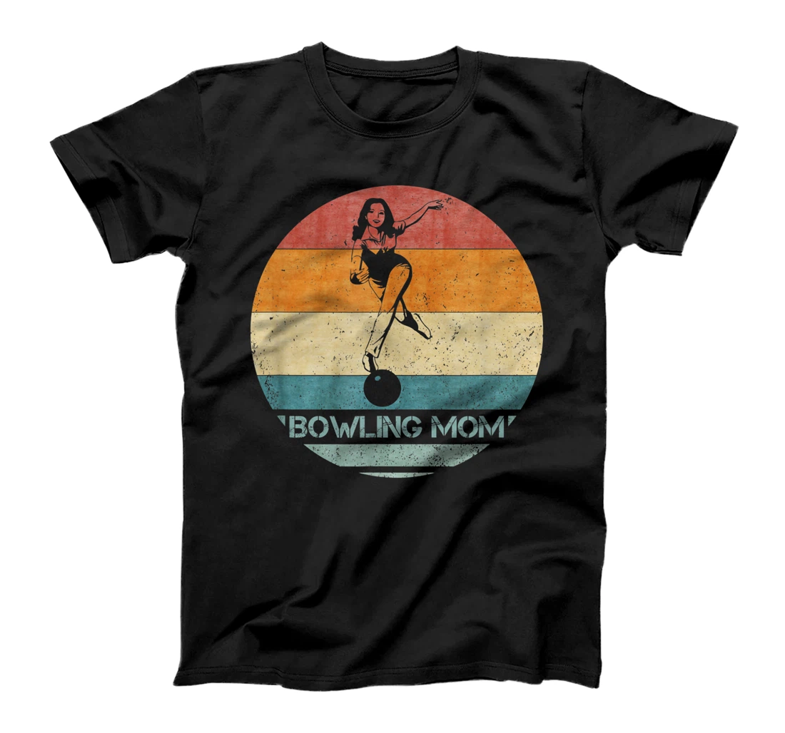 Personalized Vintage Retro Proud Bowling Mom Bowler Silhouette Sunset T-Shirt, Kid T-Shirt and Women T-Shirt
