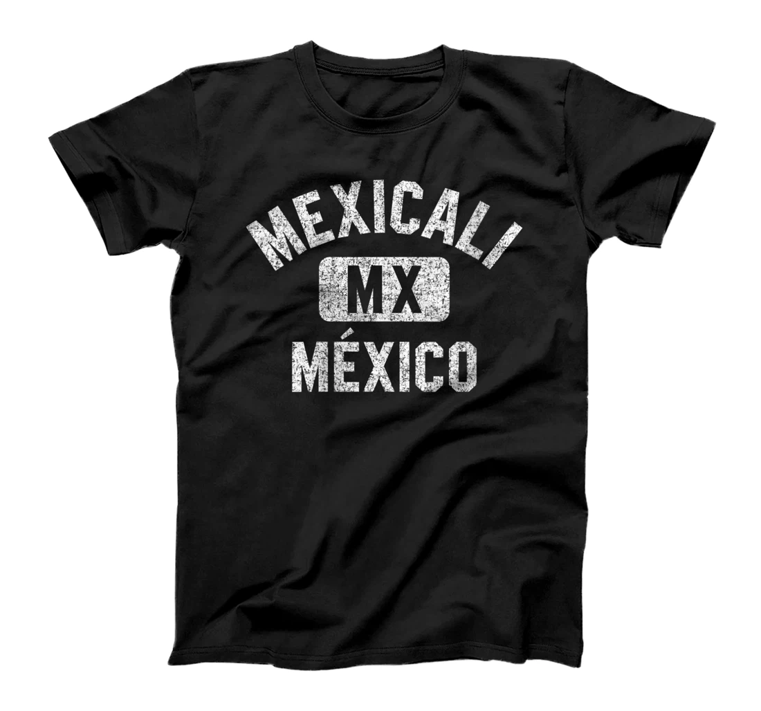 Personalized Womens Mexicali Mexico Gym Style Distressed White Print T-Shirt, Women T-Shirt