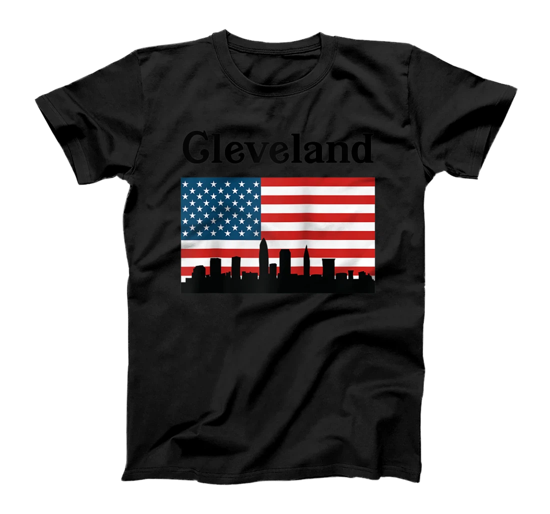 Patriotic Cleveland Ohio American Flag Skyline T-Shirt, Women T-Shirt