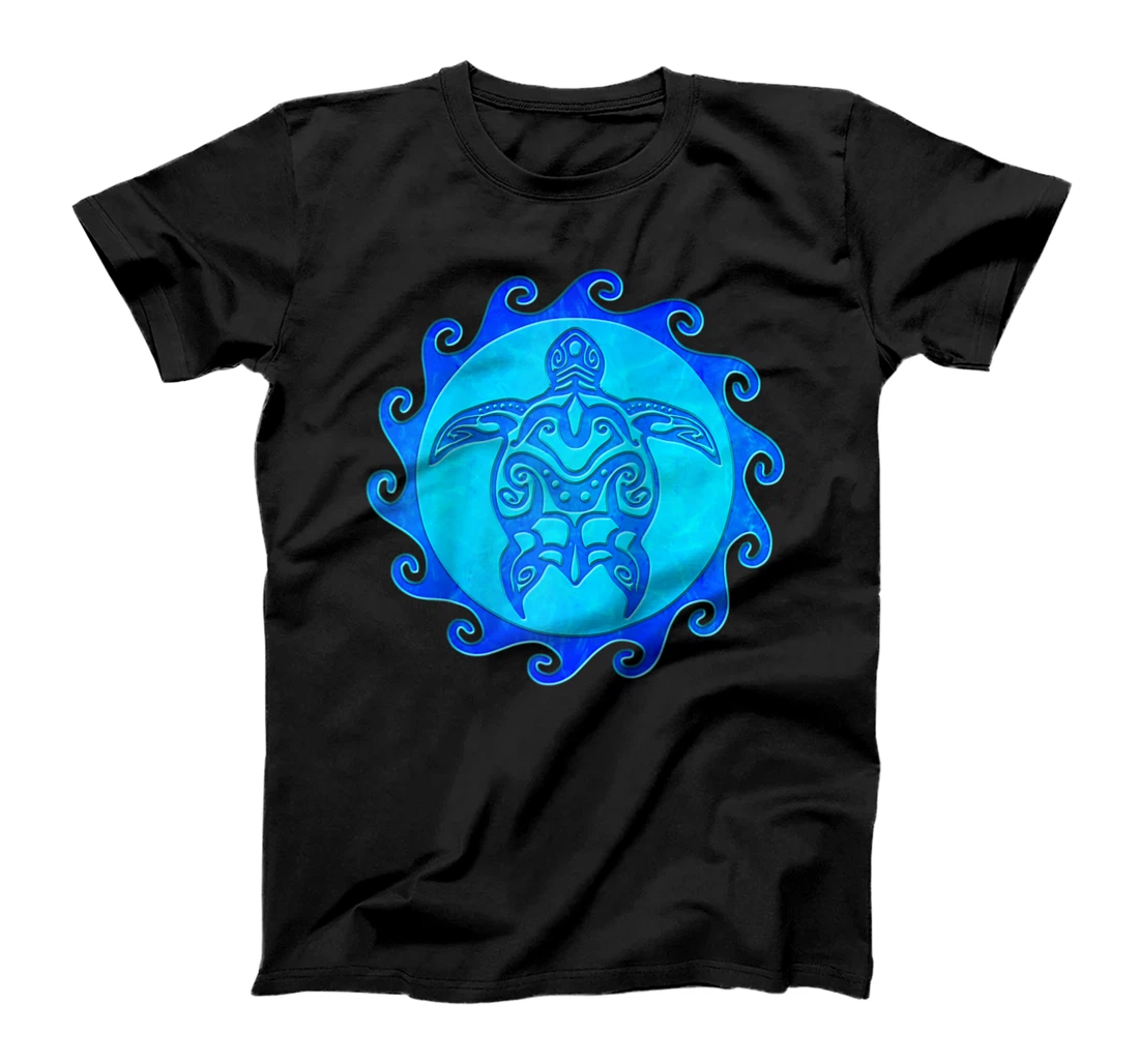 Tropical Blue Tribal Sea Turtle Maori Sun T-Shirt, Women T-Shirt