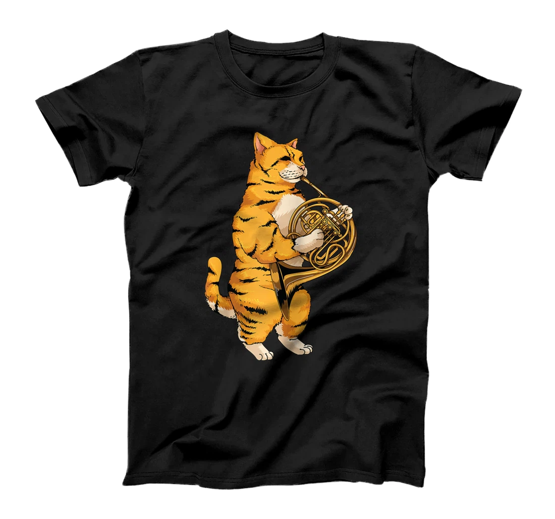 Funny Cat Playing French Horn | Cool Animal Musician Gift T-Shirt, Women T-Shirt