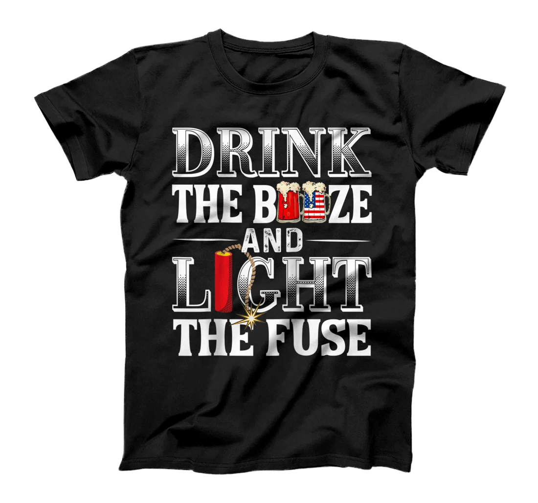 Booze & Fireworks July 4th of July USA US Flag T-Shirt, Women T-Shirt