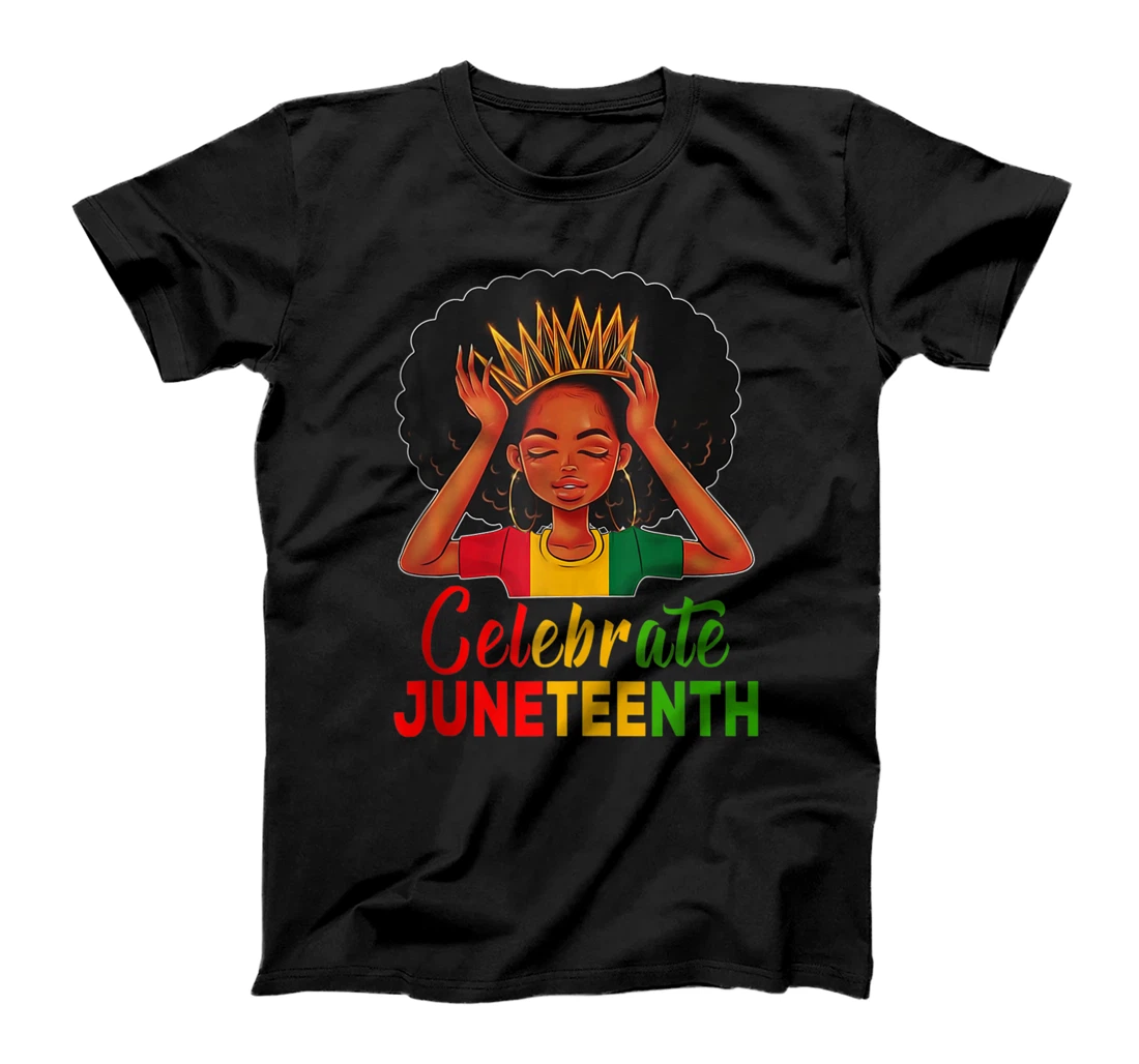 Black Women Messy Bun Juneteenth Celebrate Indepedence Day T-Shirt, Women T-Shirt