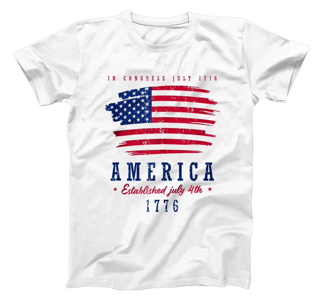 America Established in 1776 4th July Proud Patriot US Flag T-Shirt, Women T-Shirt