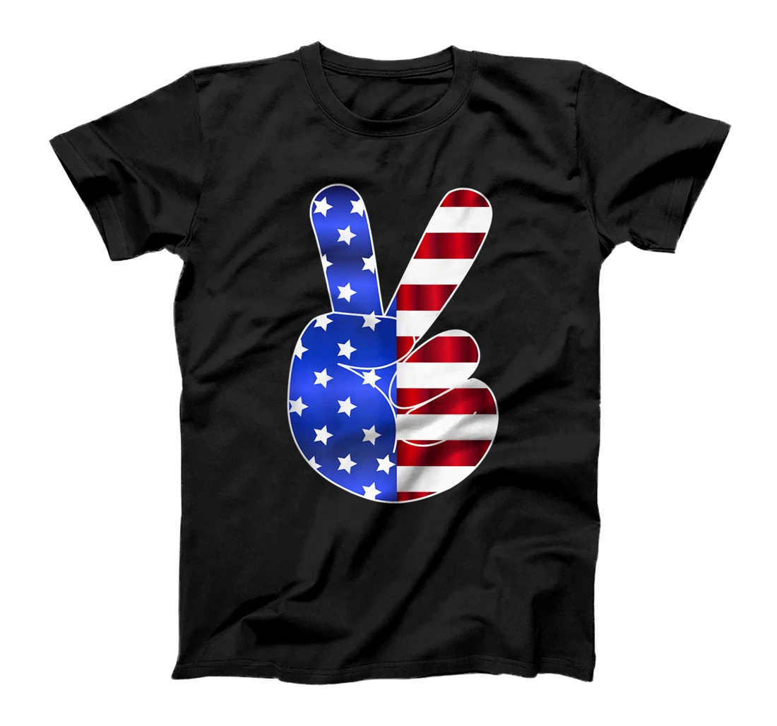 American Flag Peace Sign Hand-4th Of July-USA Funny Gifts T-Shirt, Women T-Shirt