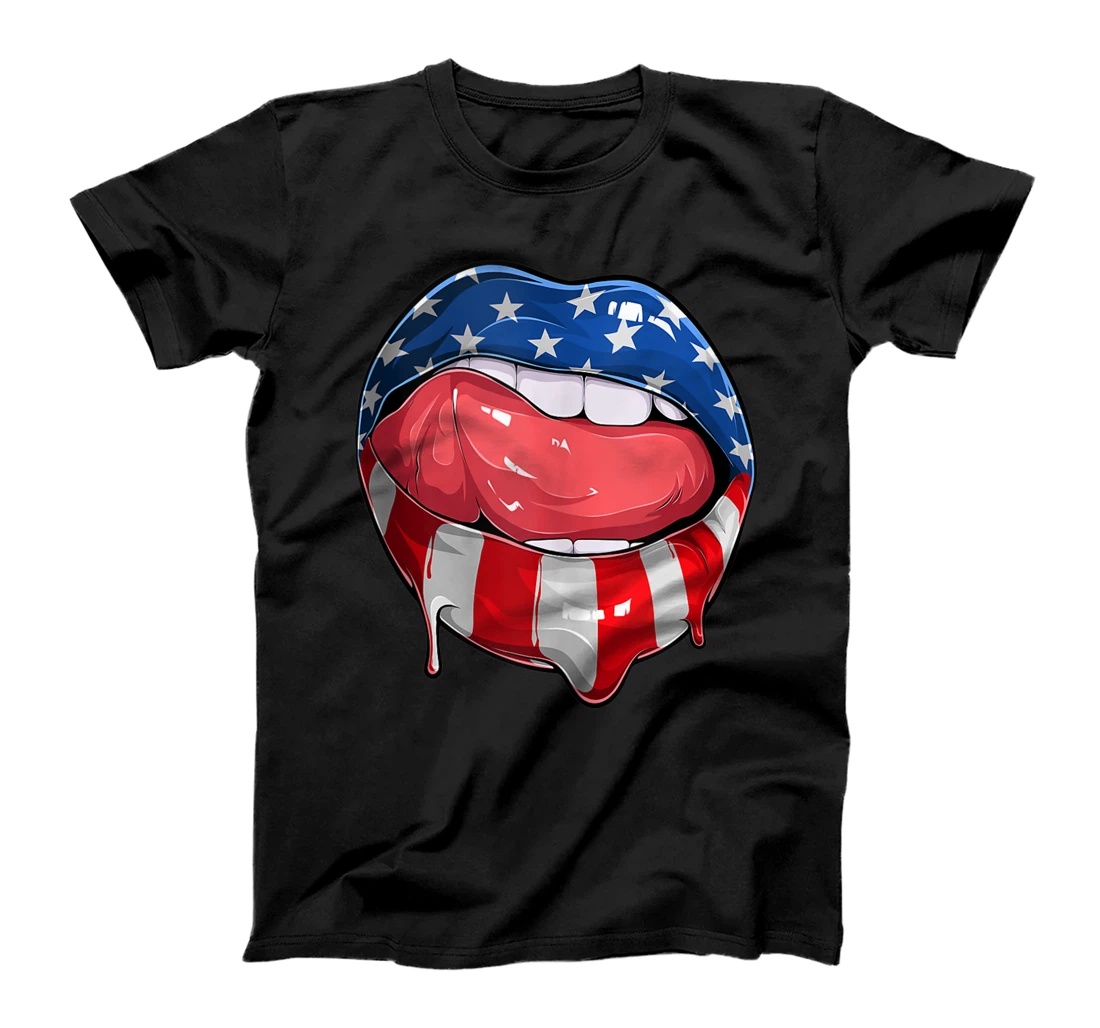 Sexy 4th Of July American Flag Dripping Lips USA T-Shirt, Women T-Shirt