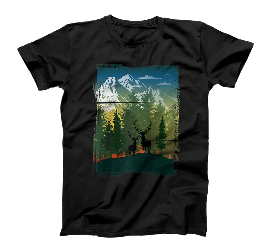 Elks Wapiti In The Woods, Mountains Wild Scenery Camping T-Shirt, Women T-Shirt