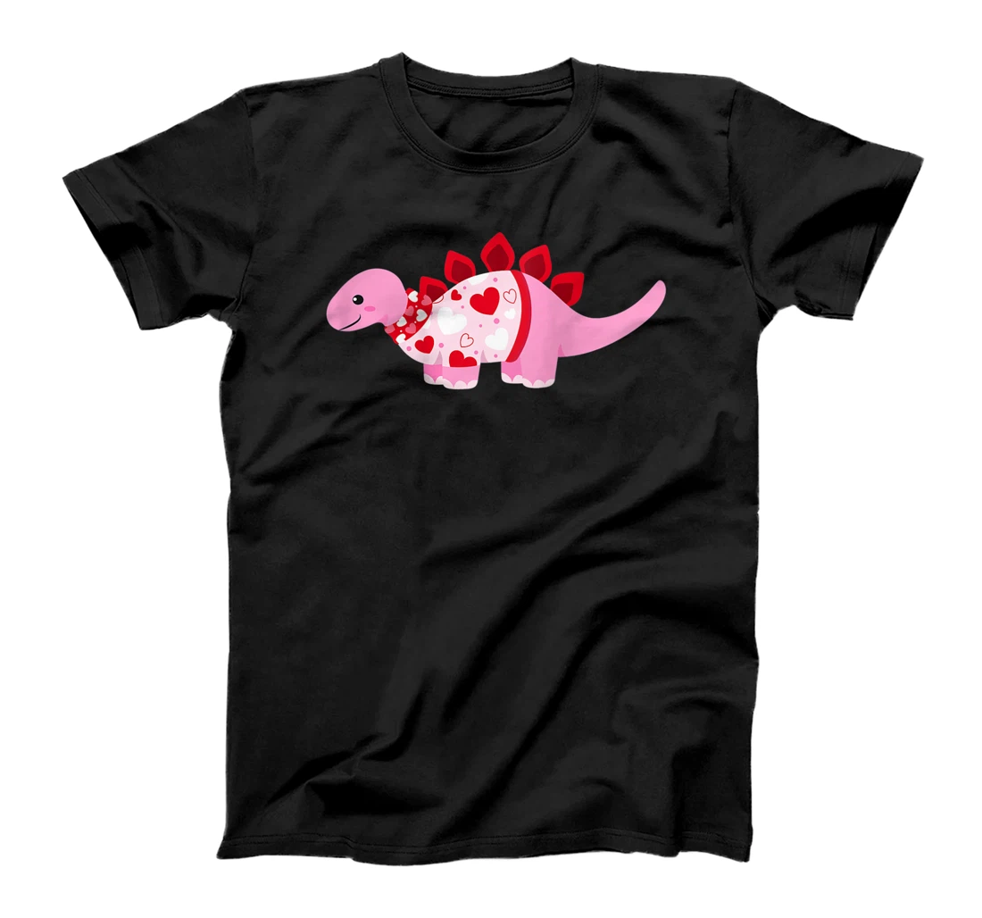 Womens Valentines Day Dinosaur Pink and Red Stegosaurus T-Shirt, Women T-Shirt