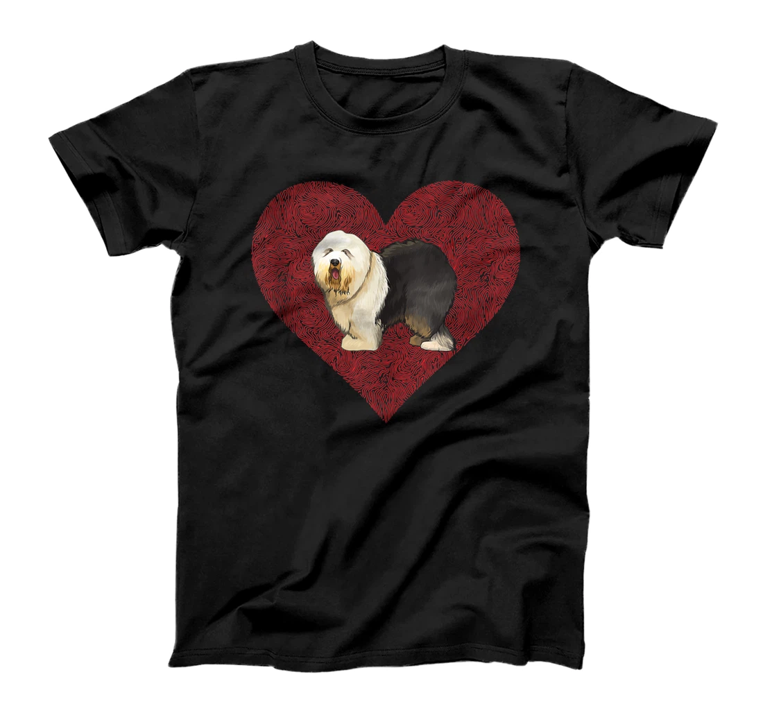 Old English Sheepdog Valentines Day Dog Love Fingerprint T-Shirt, Women T-Shirt