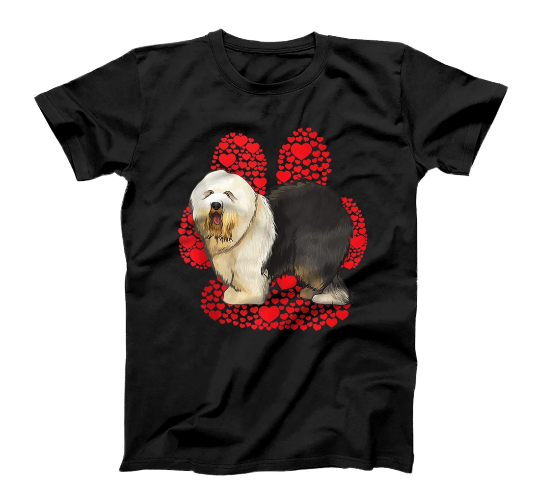 Old English Sheepdog Valentines Day Dog Love Paw T-Shirt, Women T-Shirt