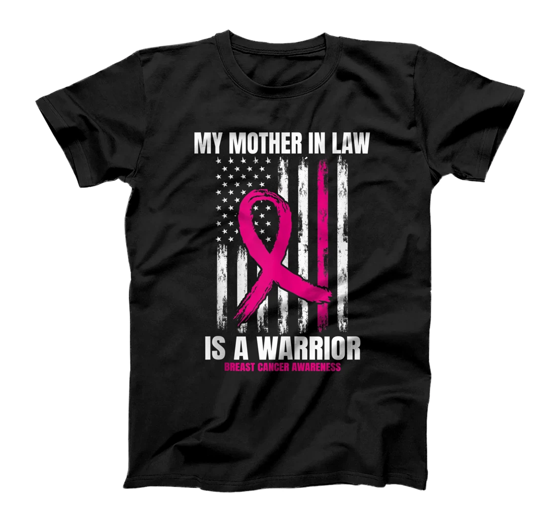 American Flag Pink Breast Cancer Awareness Mom Mother In Law T-Shirt, Women T-Shirt
