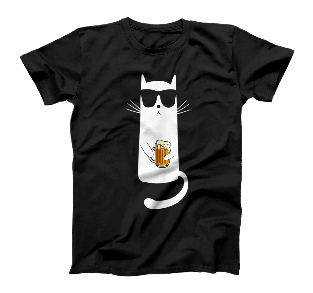 Funny Cat Wearing Sunglasses withBeer Drinking Party Alcohol T-Shirt, Women T-Shirt