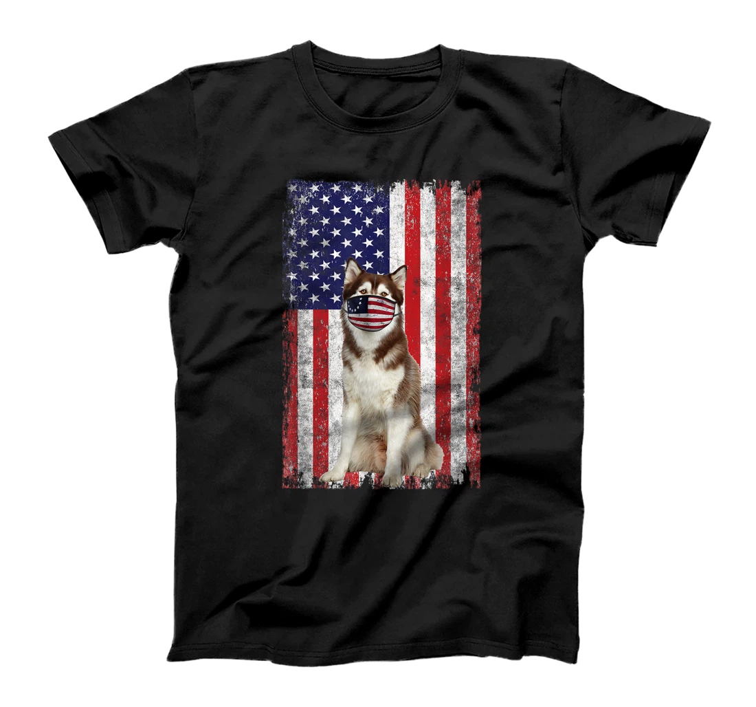 Husky American Flag Dog Wears Face Mask 4th Of July T-Shirt, Kid T-Shirt and Women T-Shirt