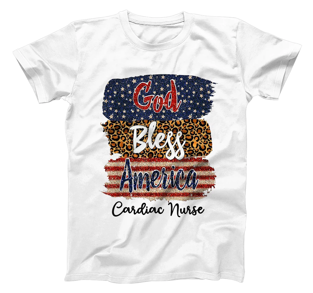 American Flag God Bless America Cardiac Nurse 4th of July T-Shirt, Women T-Shirt