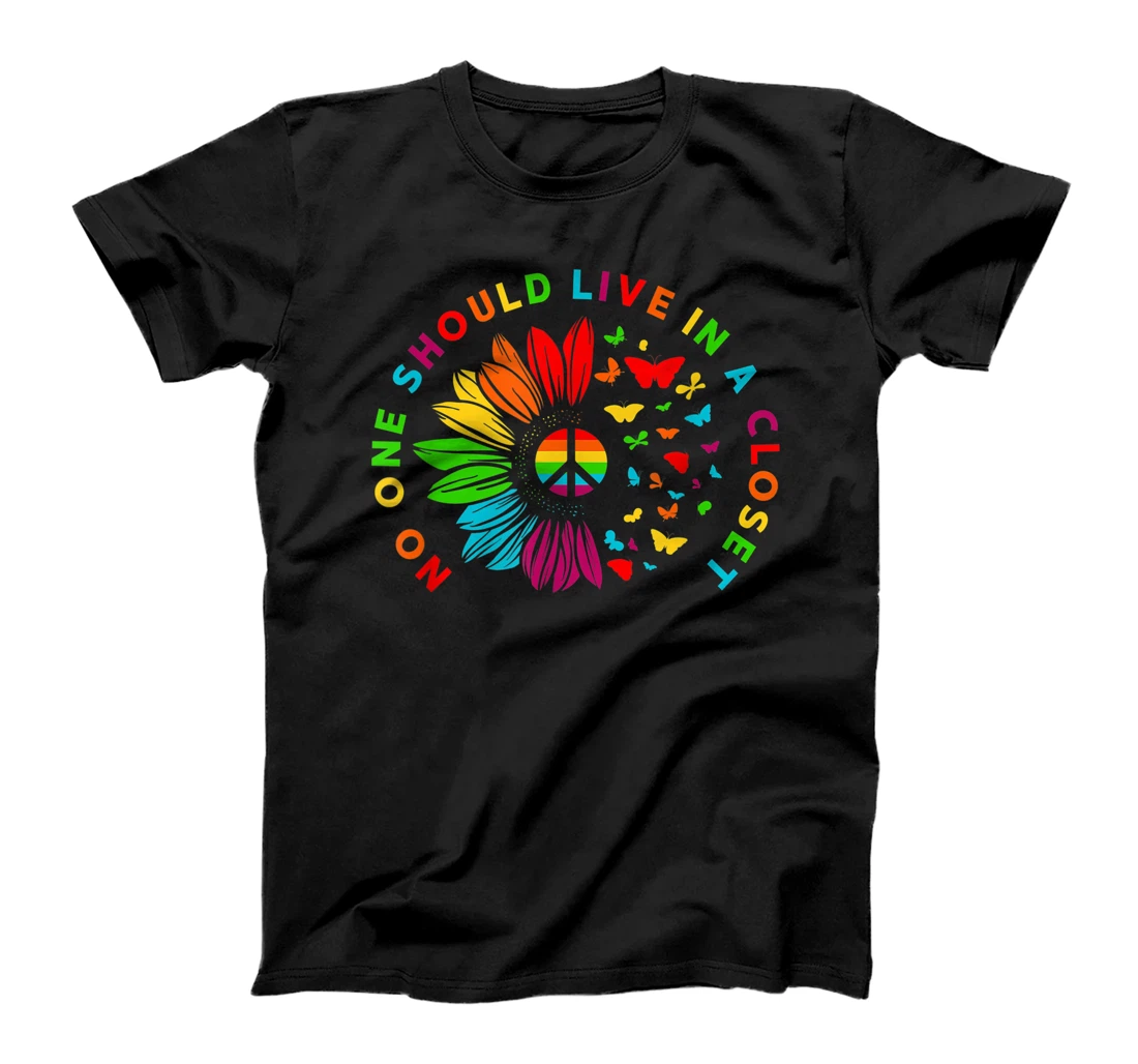 No One Should Live in a Closet Rainbow Sunflower Gay Pride T-Shirt, Women T-Shirt