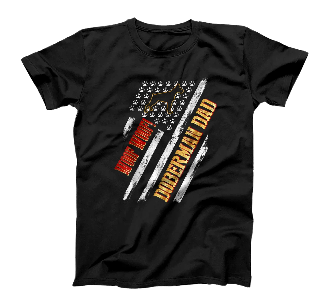 Vintage American Flag American Woof Woof Doberman T-Shirt, Women T-Shirt