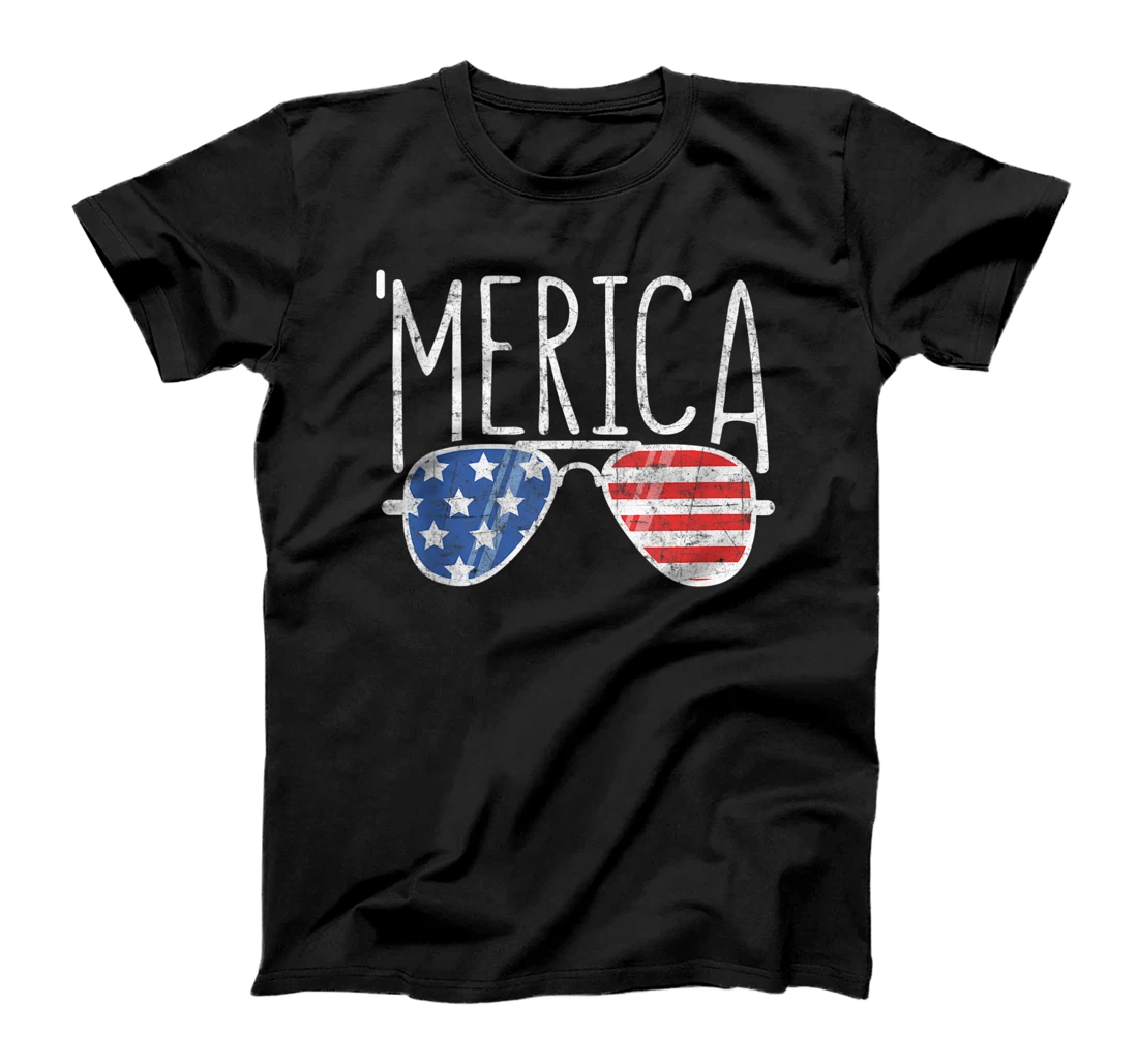 Merica Sunglasses T-Shirt, Women T-Shirt Patriotic Fourth of July Gift T-Shirt, Women T-Shirt