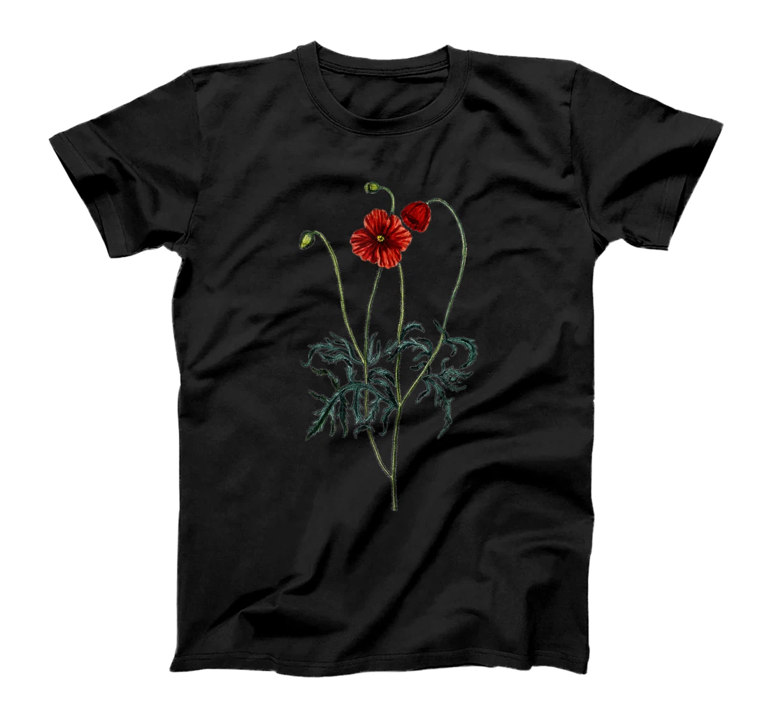 Floral . Red Poppies Flower with leaves. Summer. T-Shirt, Women T-Shirt