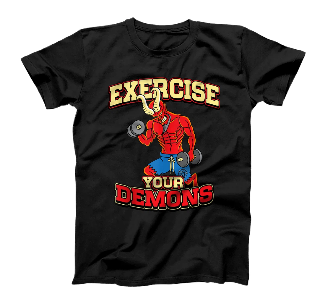 Exercise Your Demons Funny Devil Weightlifting Satan Workout T-Shirt, Women T-Shirt