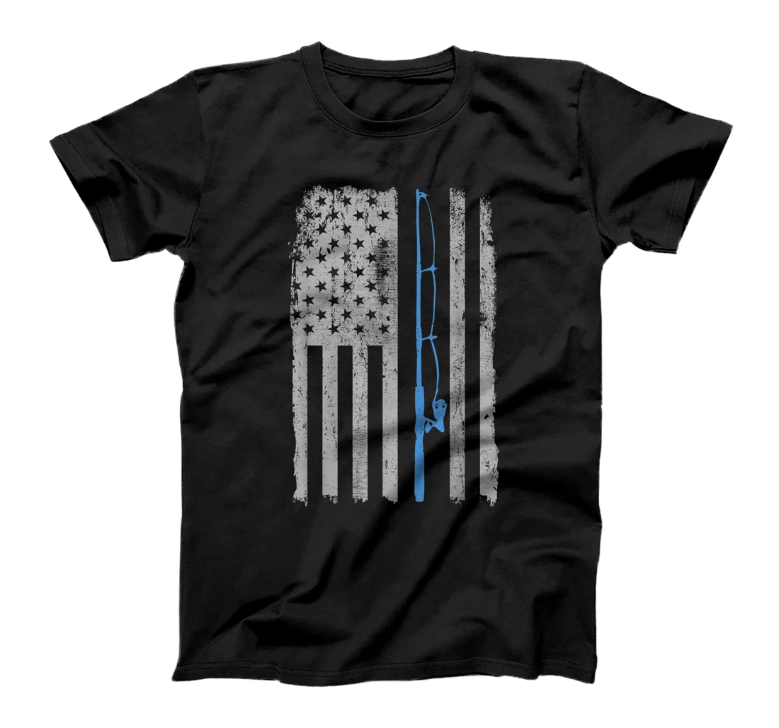 Personalized American Flag Fishing Rod Blue Line Vintage Fisherman Funny T-Shirt, Kid T-Shirt and Women T-Shirt