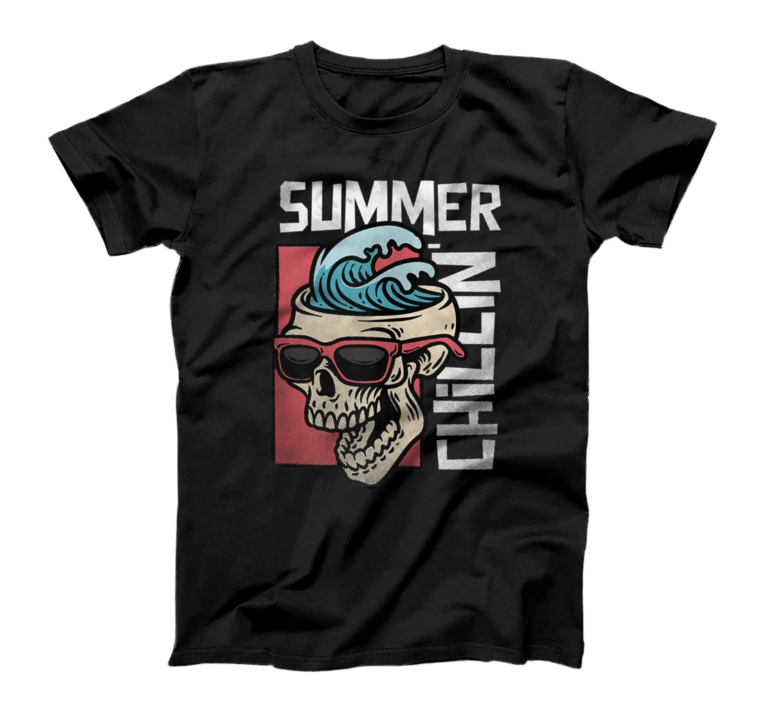 Funny Summer Skull Chillin Vacation T-Shirt, Women T-Shirt