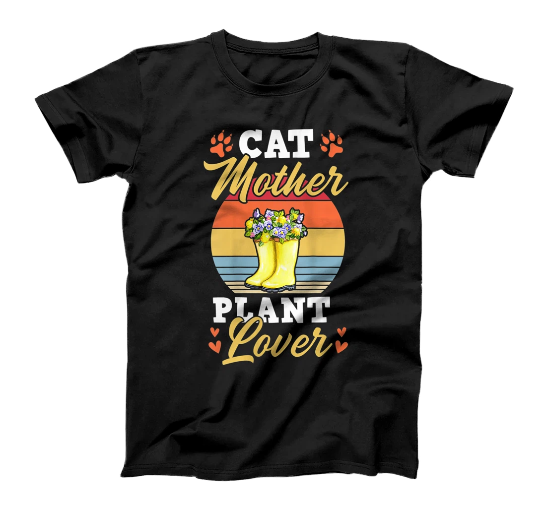 Womens Cat Mother Plant Lover Funny Trendy Cute Floral Garden Boots T-Shirt, Women T-Shirt