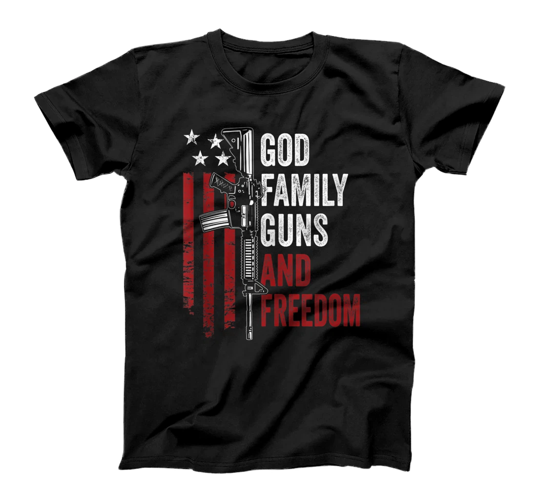 GOD FAMILY GUNS & FREEDOM - AR15 Pro Gun American USA Flag T-Shirt, Women T-Shirt