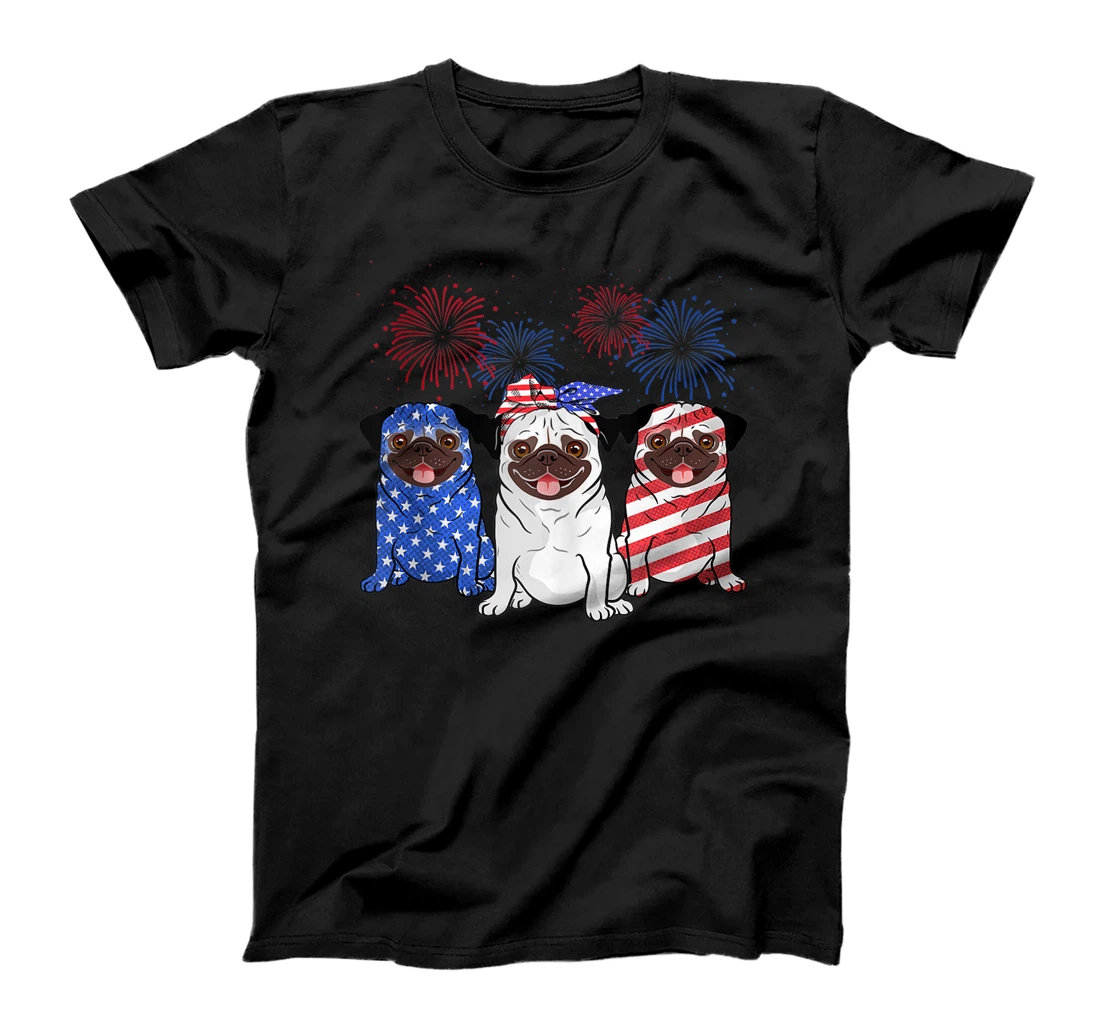 Pug American Flag Firework Independence Day T-Shirt, Women T-Shirt