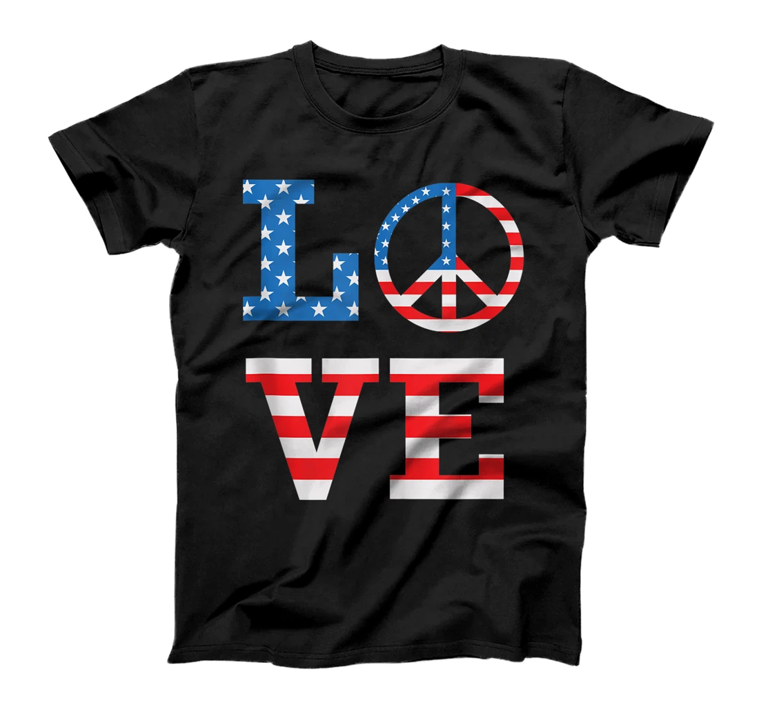 4th of JULY Shirt PEACE SYMBOL SIGN LOVE USA Flag Patriotic T-Shirt, Women T-Shirt