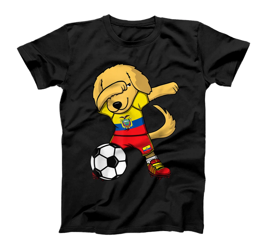 Personalized Dabbing Golden Retriever Ecuador Soccer Fans Jersey Football T-Shirt, Kid T-Shirt and Women T-Shirt