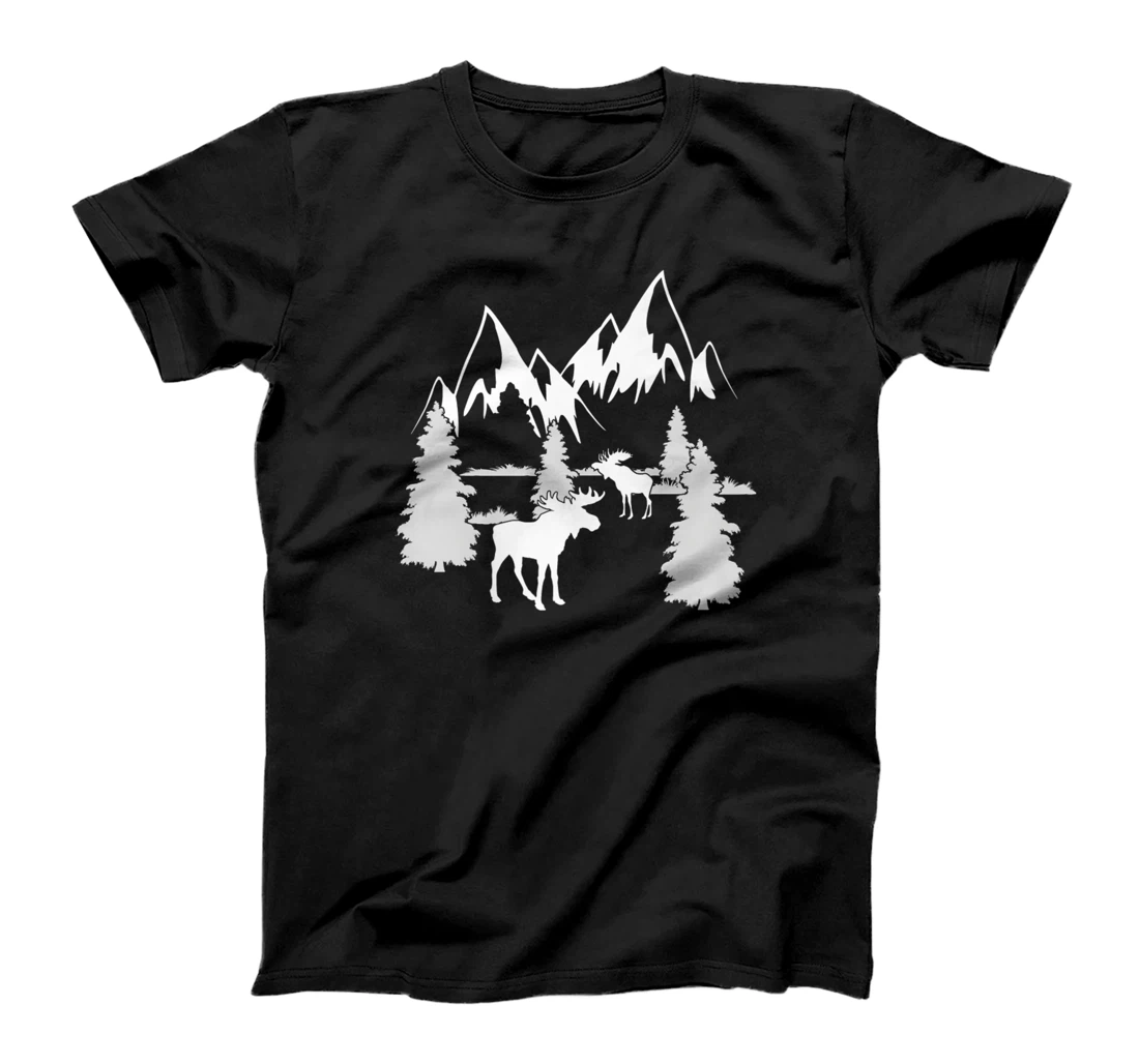 Personalized Canadian Moose in the Mountains Scene Forest Woodland Animal T-Shirt, Kid T-Shirt and Women T-Shirt