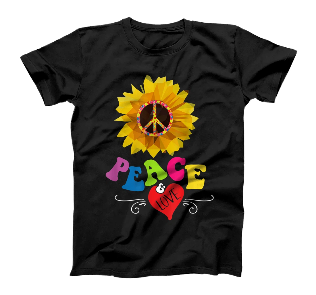 Personalized PEACE LOVE Summer Sunflower Hippie Good Positive Vibe Energy T-Shirt, Women T-Shirt
