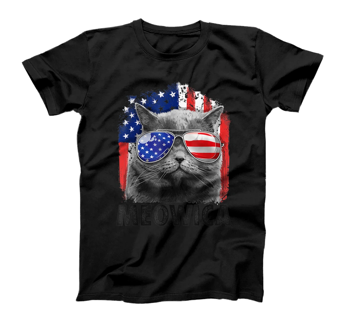 Cat 4th of July Shirts Meowica Merica Men USA American Flag T-Shirt, Women T-Shirt