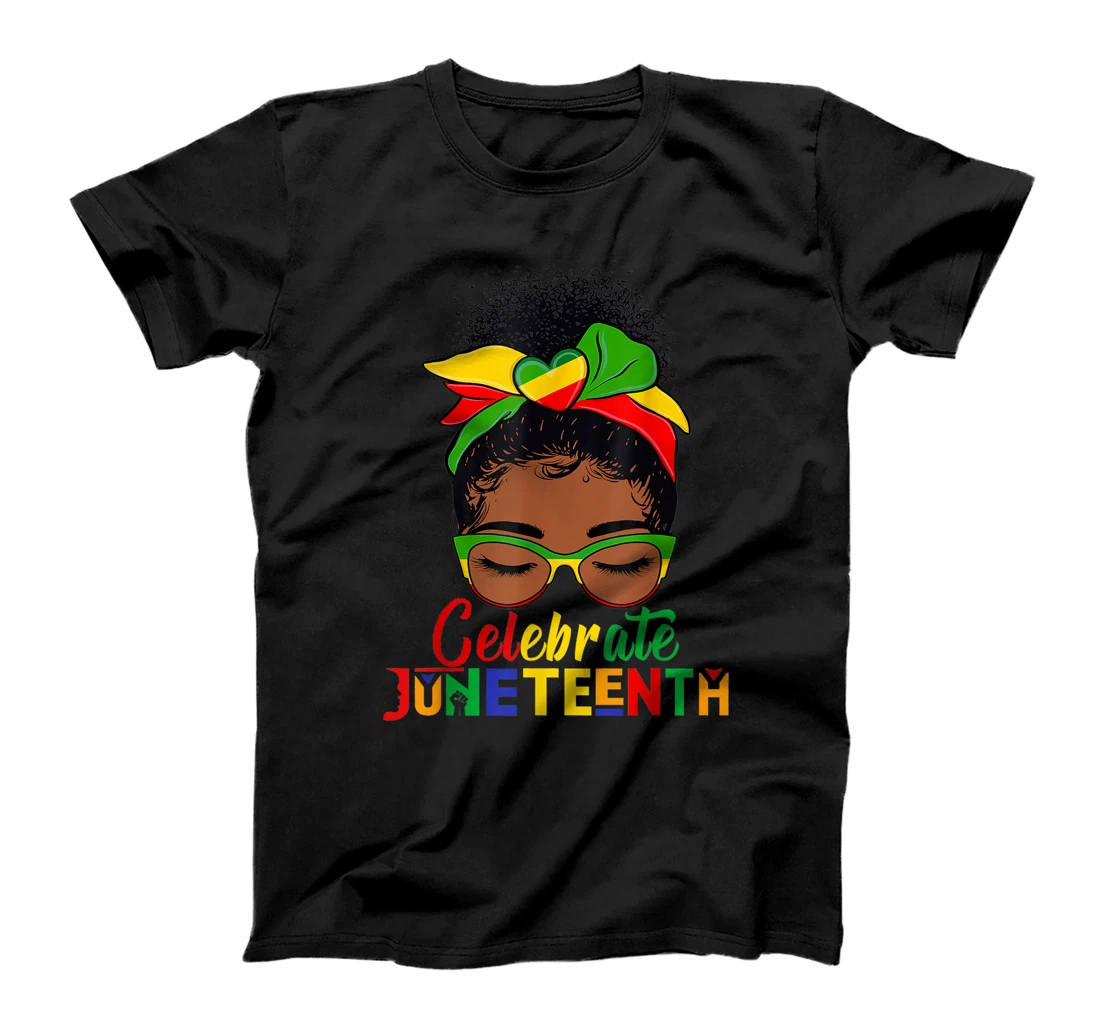 Black Women Messy Bun Juneteenth Celebrate Indepedence Day T-Shirt, Women T-Shirt