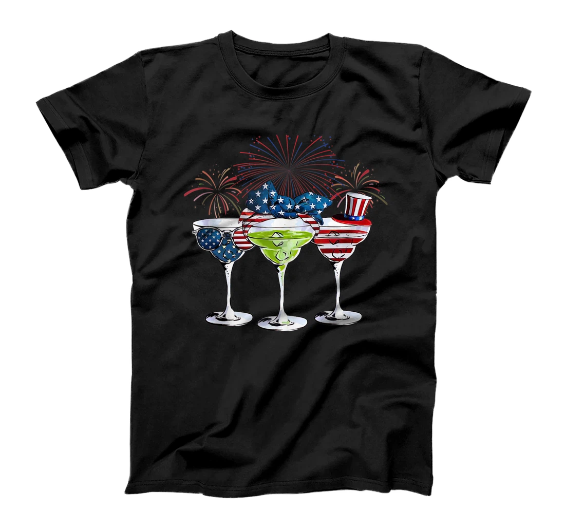 Red White Blue Wine Glasses USA Flag Firework Independence T-Shirt, Women T-Shirt