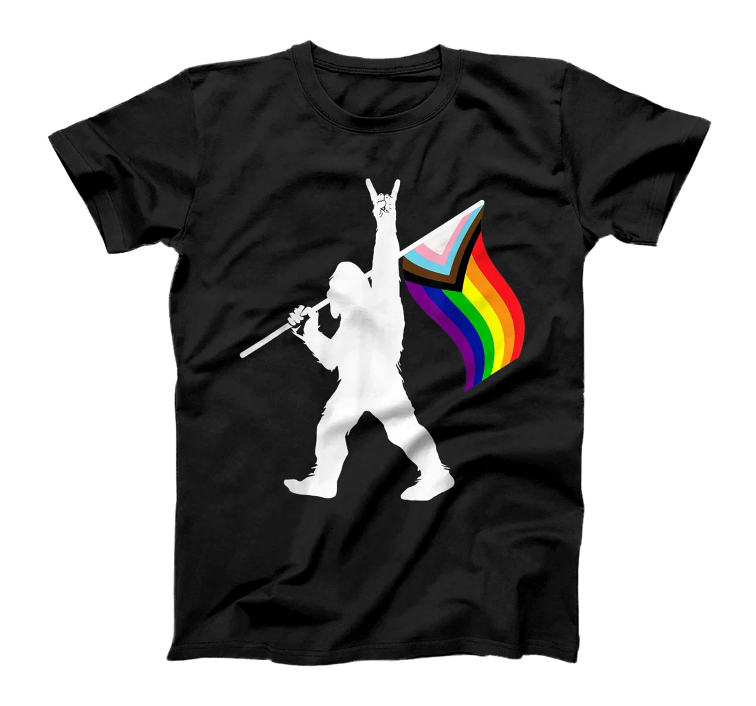 Bigfoot Rock On LGBTQ Progressive New Pride Flag T-Shirt, Kid T-Shirt and Women T-Shirt