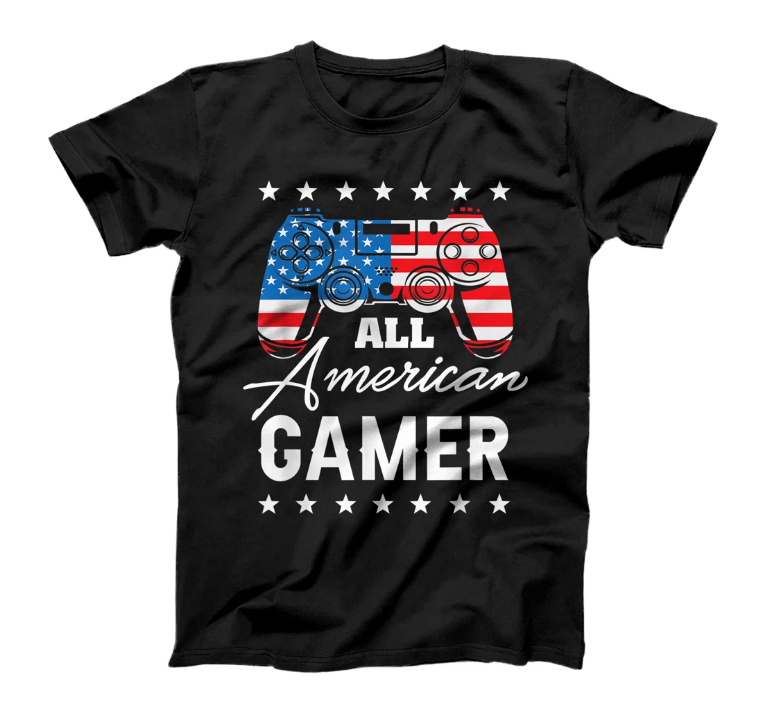 All American Gamer 4th Of July Video Game USA Flag T-Shirt, Kid T-Shirt and Women T-Shirt