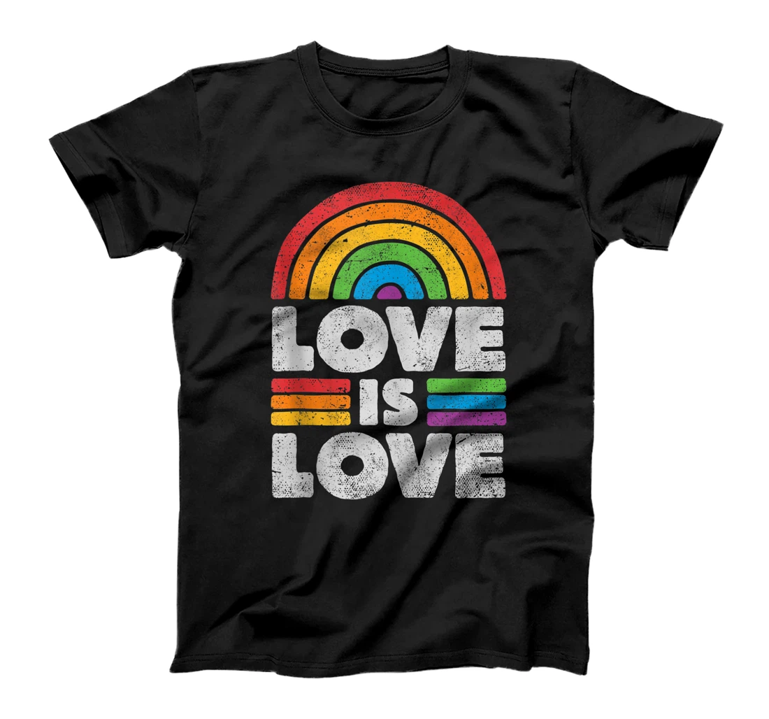 LGBTQ Love Is Love Gay Pride LGBT Rainbow Flag Retro Vintage T-Shirt, Women T-Shirt