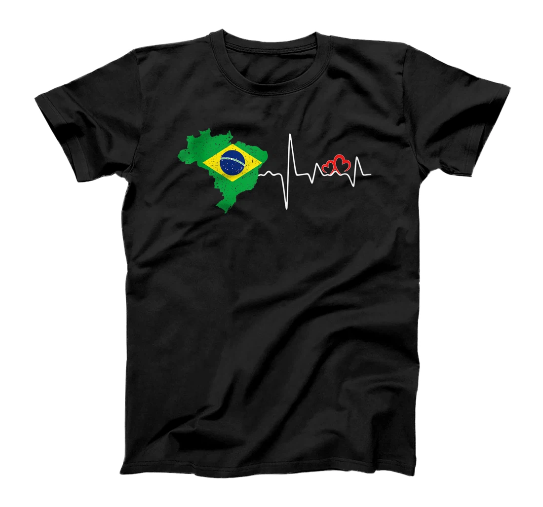 Brazil Flag Map Heartbeat Design for Brazilian Pride T-Shirt, Women T-Shirt