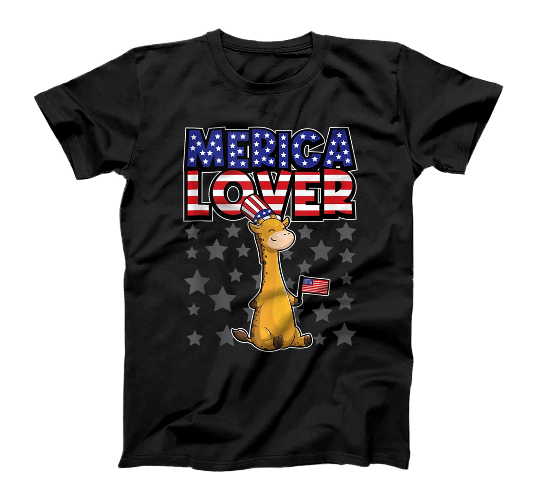Merica Lover - Happy Fourth Of July - Giraffe USA Flag T-Shirt, Women T-Shirt