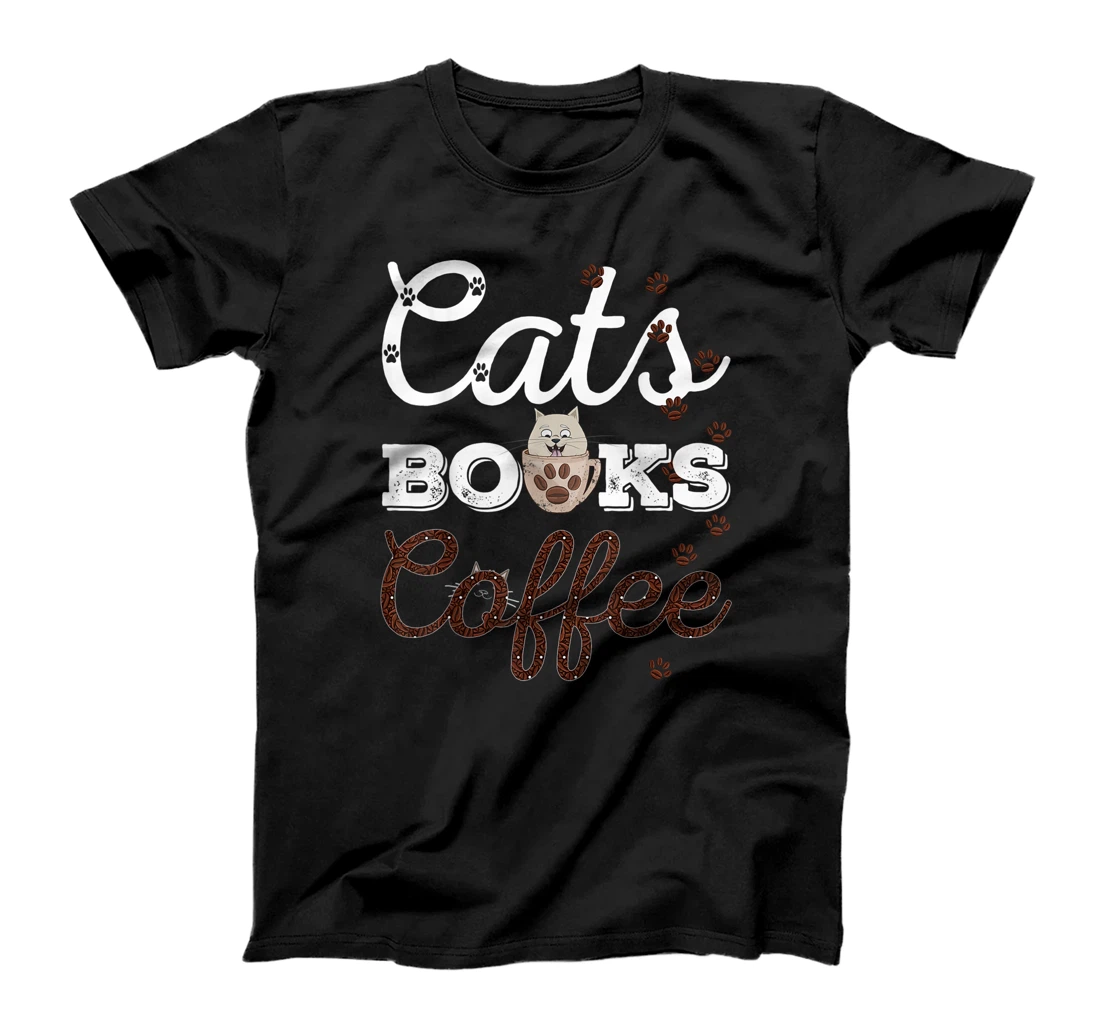 Womens Cats Books Coffee Tee - Funny Cat Book & Coffee Lover T-Shirt, Kid T-Shirt and Women T-Shirt