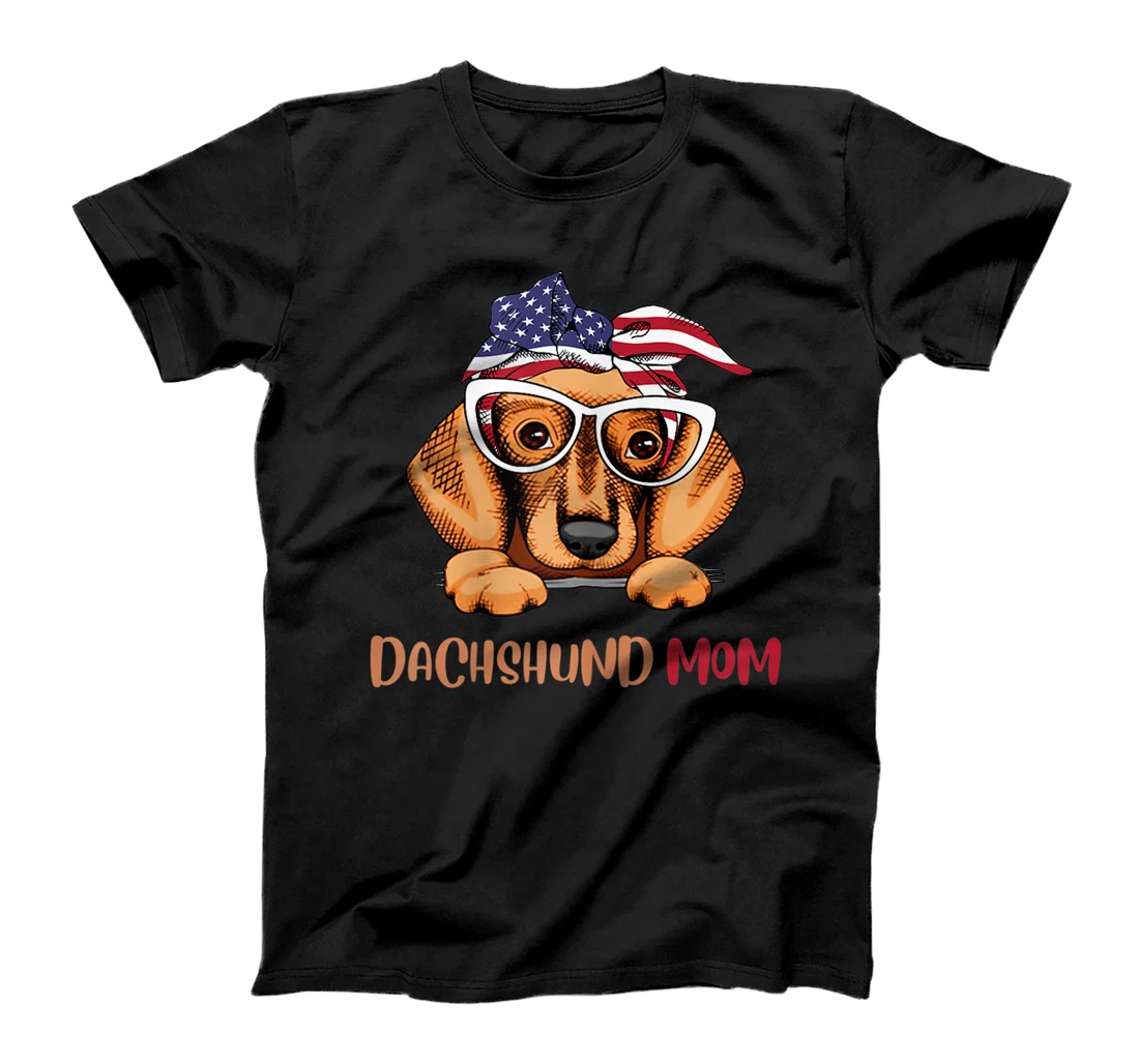 Womens Funny Dachshund July 4th American Flag Cute Dog Mom T-Shirt, Women T-Shirt