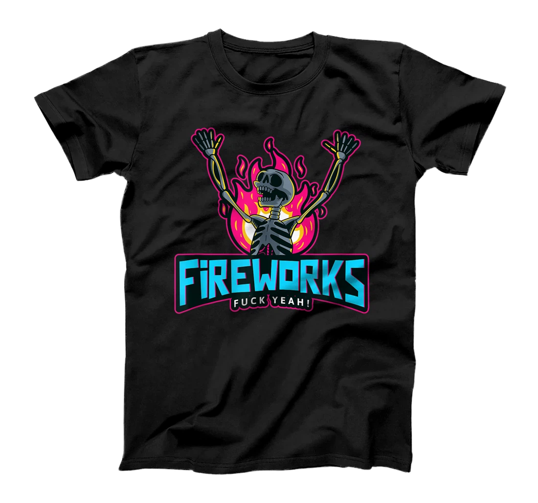 Funny Fireworks 4th of July Independence Day Fire Skelton T-Shirt, Women T-Shirt
