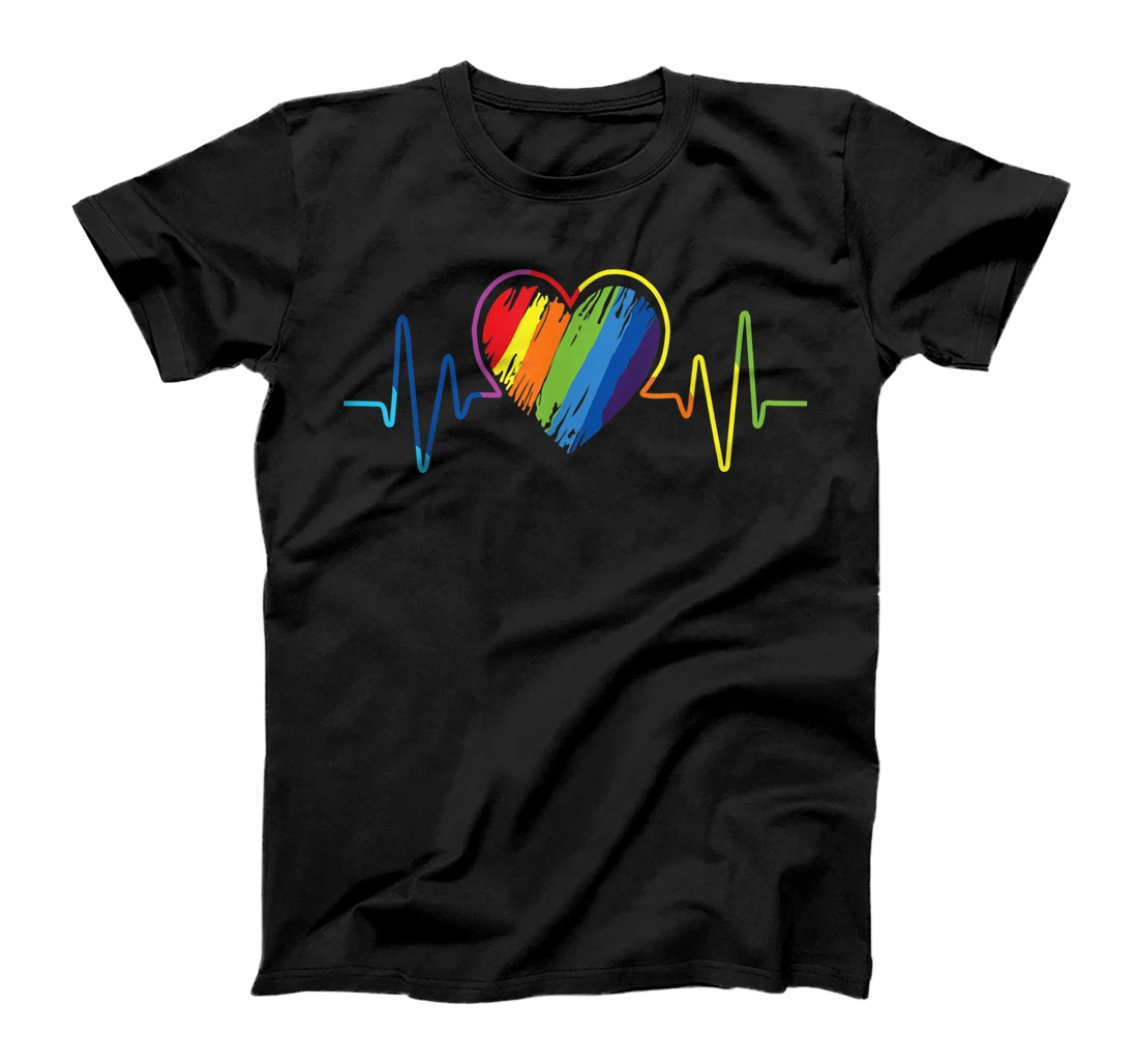Personalized Heartbeat Rainbow LGBT love is love Gay Pride T-Shirt, Kid T-Shirt and Women T-Shirt