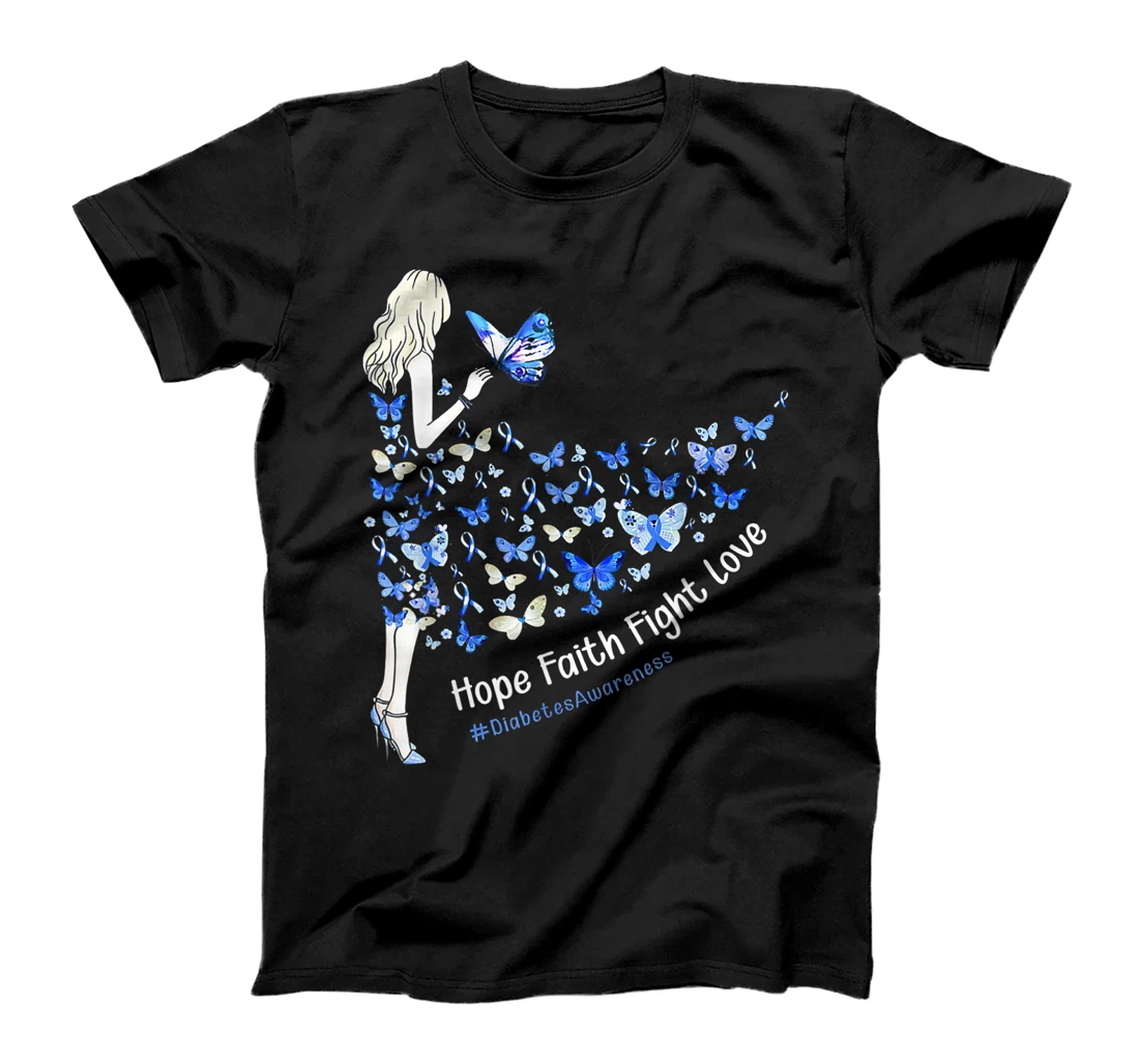 Personalized Butterfly Nice Hope Faith Fight Love Diabetes Awareness T-Shirt, Kid T-Shirt and Women T-Shirt