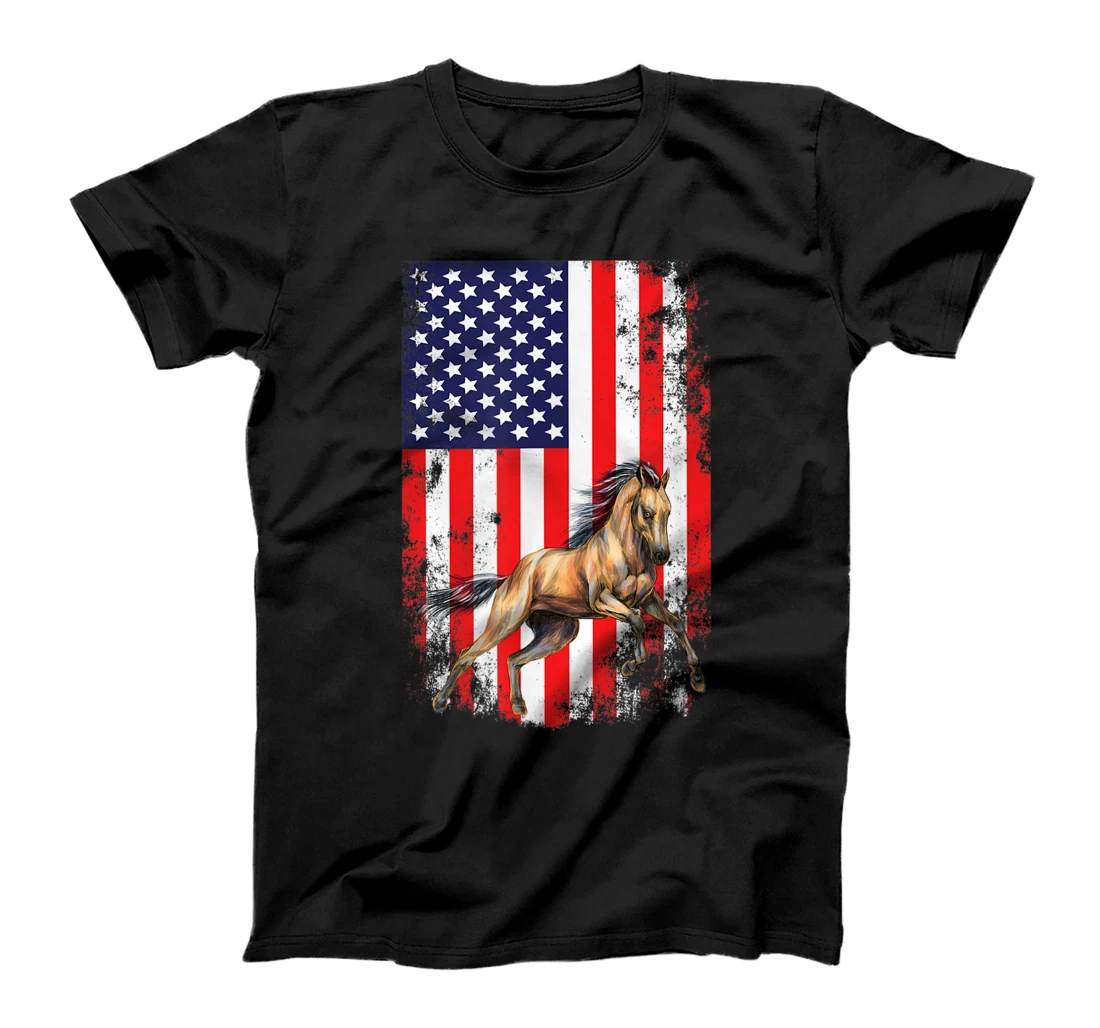 Personalized Vintage American Flag Horses Riding Farm 4th of July Funny T-Shirt, Kid T-Shirt and Women T-Shirt