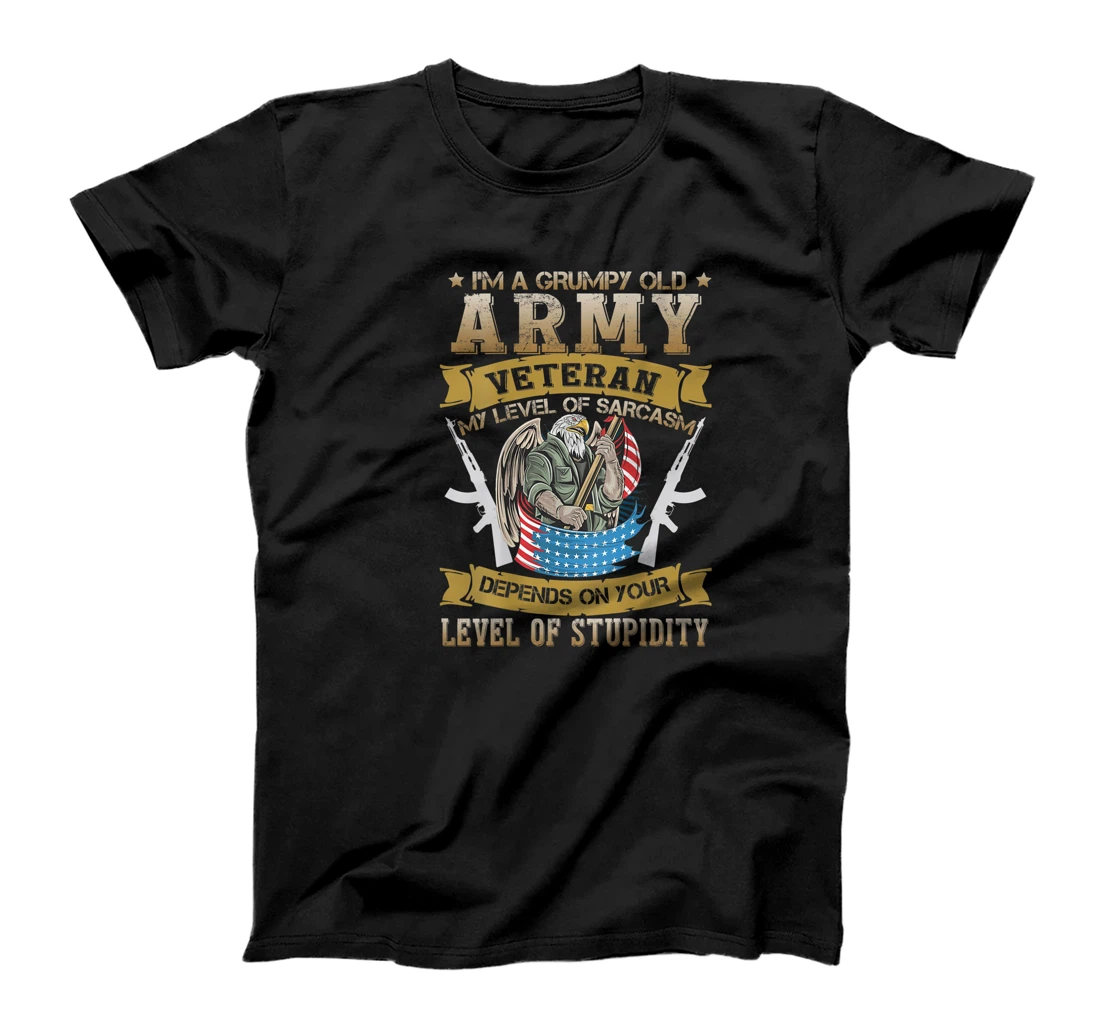 Personalized I'm a Grumpy Old Veteran, Army Veteran my Level of Sarcasm T-Shirt, Women T-Shirt