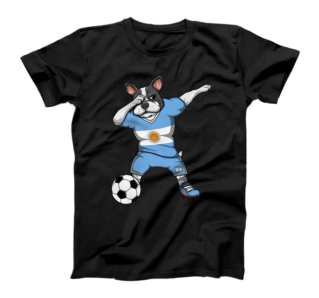 Personalized Dabbing French Bulldog Argentina Soccer Fan Jersey Football T-Shirt, Kid T-Shirt and Women T-Shirt